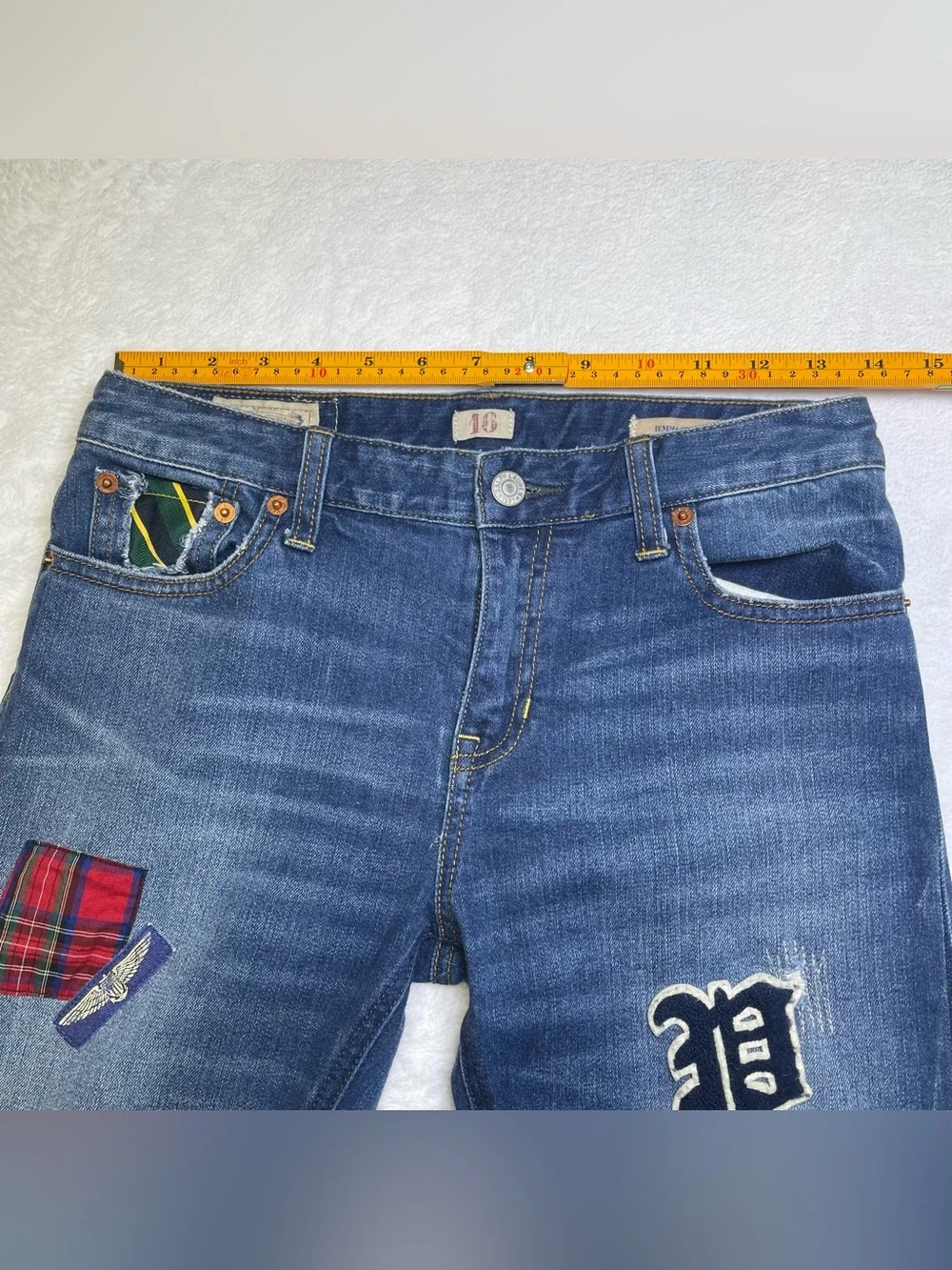 Polo Ralph Lauren Girls Size 16 Jemma Super Skinny Jeans Patchwork Crest